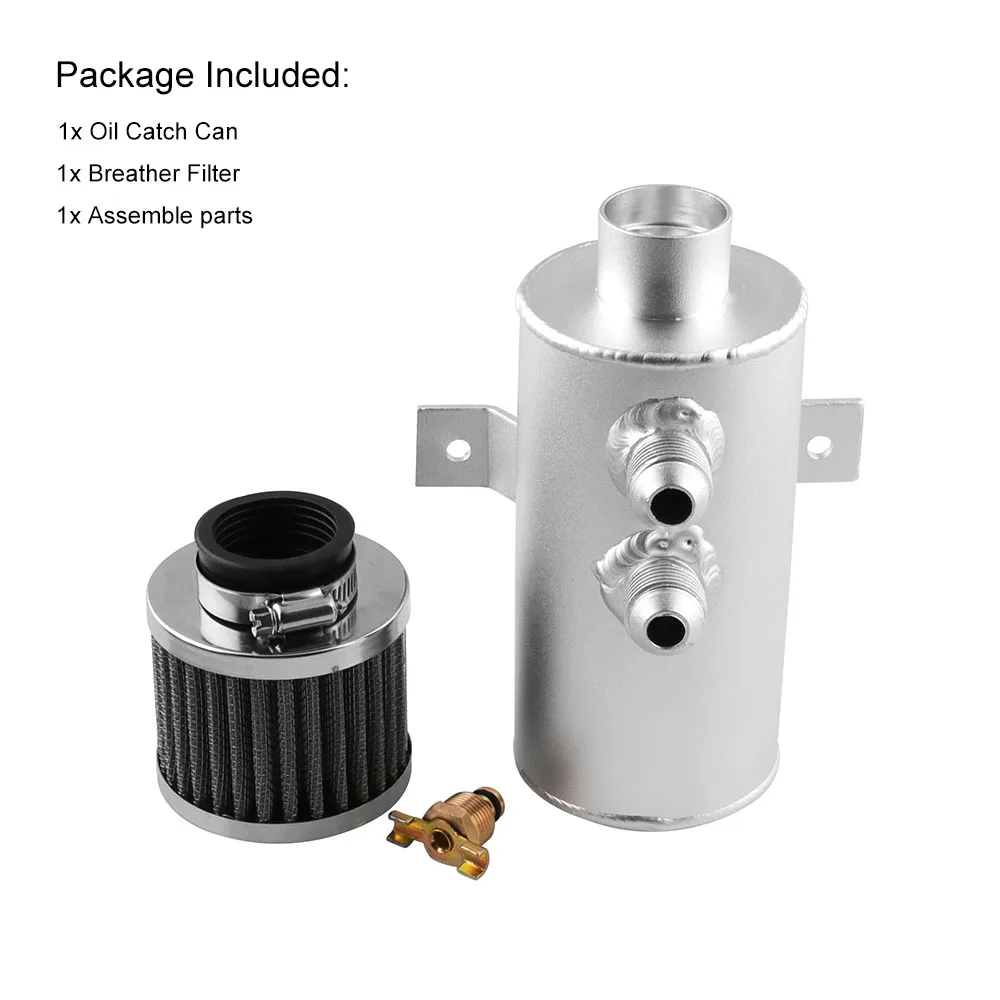 Oil Catch Can Tank with Breather Filter Aluminium 10 AN Round 0.75L Brushed Baffled Universal Separator bracket