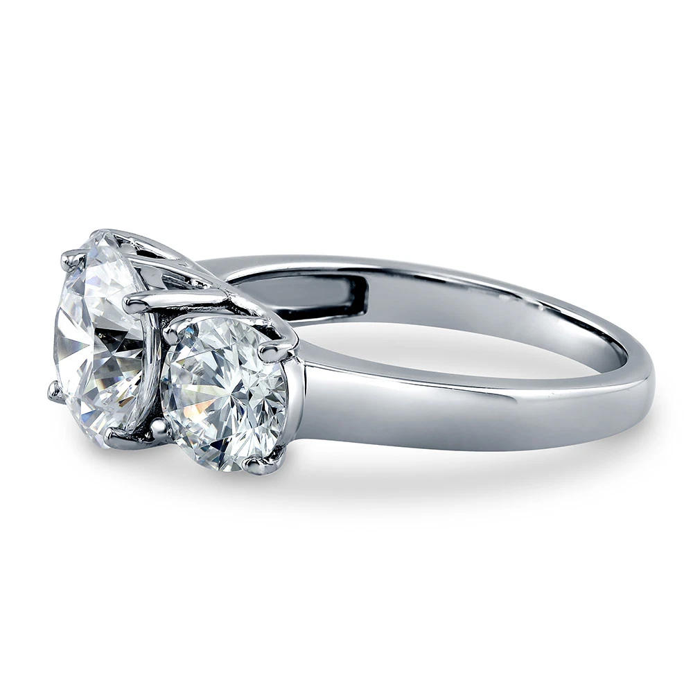 BERRICLE Rhodium Plated Sterling Silver Round Cut Cubic Zirconia CZ 3-Stone Engagement Ring 3.72 CTW #R261 (2)