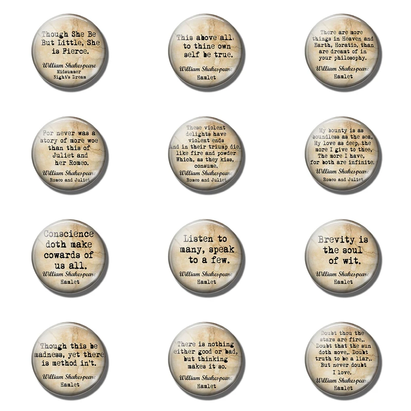 

12pcs Romeo and Juliet 25 MM Fridge Magnet William Shakespeare Quote Glass Magnetic Refrigerator Stickers Holder Christmas Decor