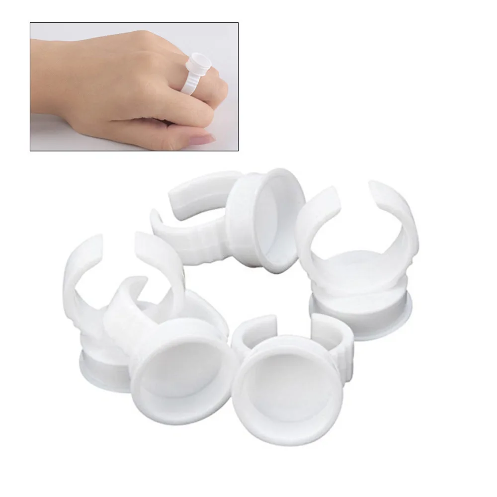 100pcs Disposable Plastic Glue Holders Rings Eyelash Extensions Kit (White)in False Eyelashes