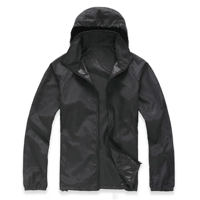 Мужские Складные быстросохнущие походные куртки, летняя ветровка, водонепроницаемые ветрозащитные тонкие куртки с капюшоном для пеших прогулок - Цвет: Black