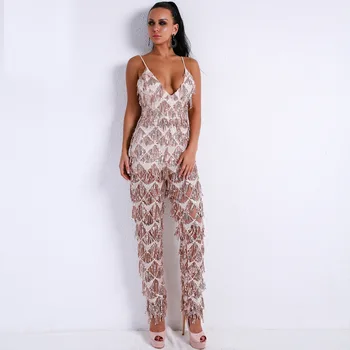 

2019 Jumpsuit Sexy Deep V-Neck Spaghetti Strap Women Sleeveless Night Club Bodycon Backless High Quality Jumpsuit Wholesale