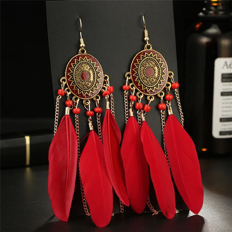 2018 Trendry Earrings for Women Vintage Women Bohemian Fashion Weave Tassel Earrings Long Drop Earrings Jewelry Brincos J05#N (9)