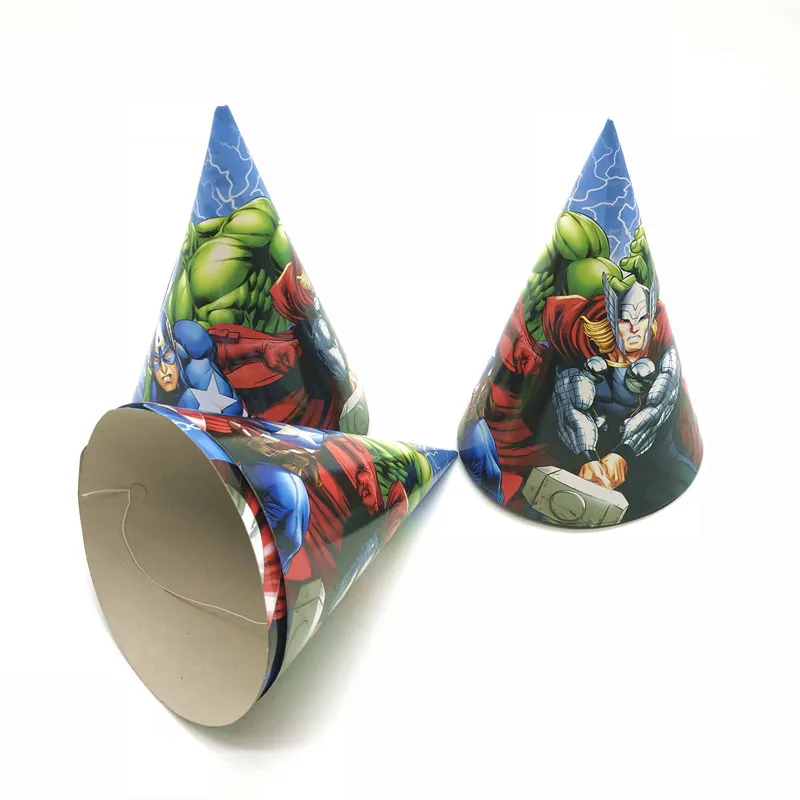 

6Pcs The Avengers Birthday Party Supplies Sets Disposables Paper Hat Kids Boy Birthday Party Supplies Decoration Caps 20*14cm