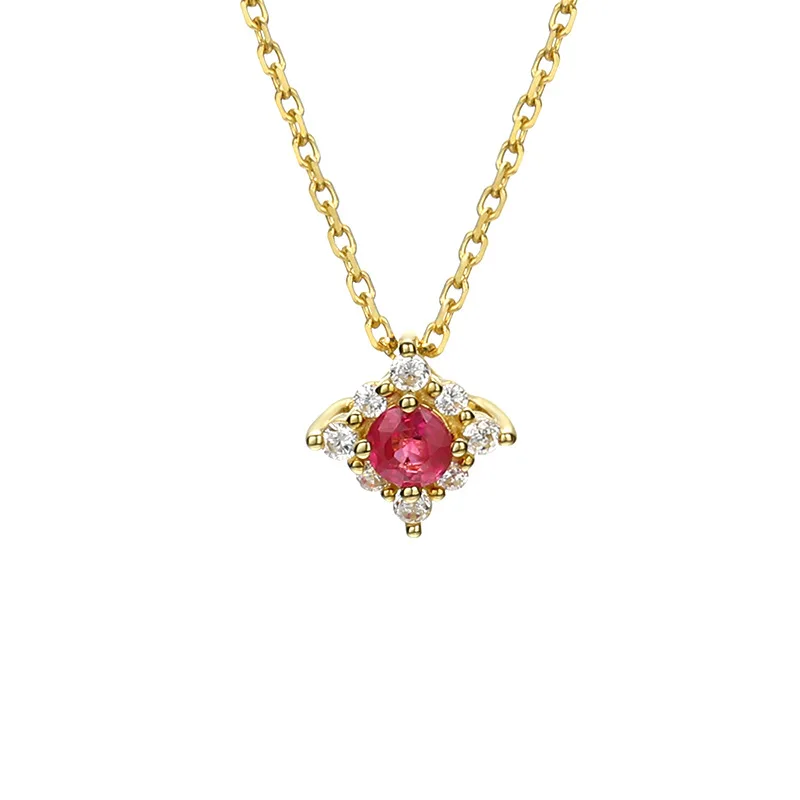 

Fancy Ruby 9K Real True Yellow Solid Gold Crystal Pendant Charm Necklace for Women Girl Lady Genuine Gemstone Fine Jewelry Gift