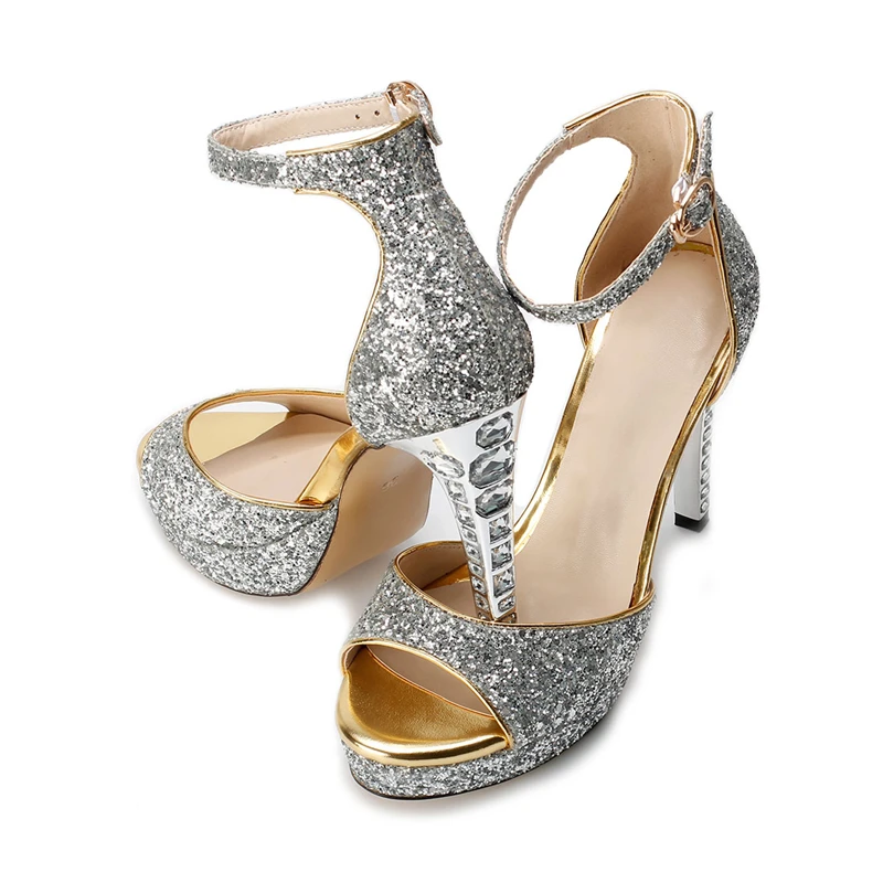 

SARAIRIS NEW Ins plus size 34 sexy high heels women's Shoes party ankle-strap sandals woman summer bling crystals stiletto