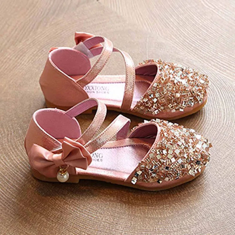 Г. Обувь принцессы с бантом на высоком каблуке для девочек детские блестящие летние туфли для танцев розовый и золотой цвета