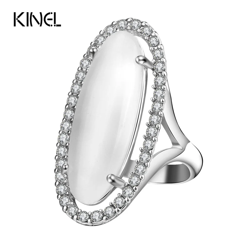 

Kinel 2017 New Opal Ring Silver Color Vintage Wedding Jewelry Mosaic Crystal Fashion Party Rings For Women Anniversary Gift