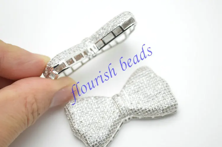 Encantos de Metal Pavimentada Beads Multi Furos Bowknot Forma Conector Colar Pingente Moda Jóias 26x47mm cz 3 Cheap Componentes p joias