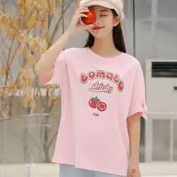 Harajuku томатный Письмо Графический Футболка Топы корректирующие для женщин Sumemr Kpop Kawaii розовый футболки одежда школьниц Tumblr