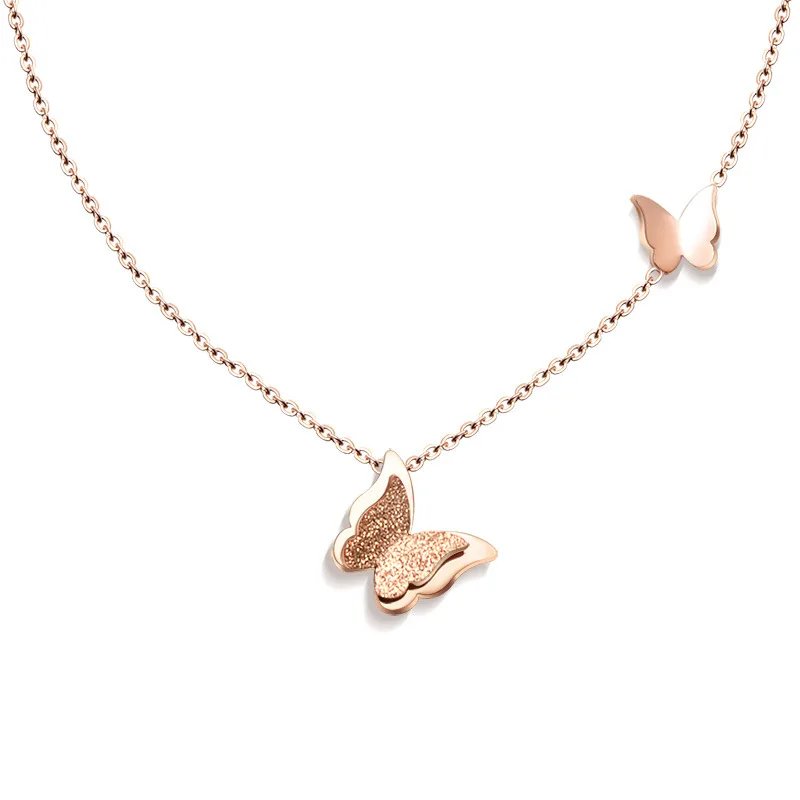 AMORUI Butterfly Trendy Pendant Necklace Rose Gold Choker Necklace Women Chain Necklace Fashion Women Stainless Steel Necklaces
