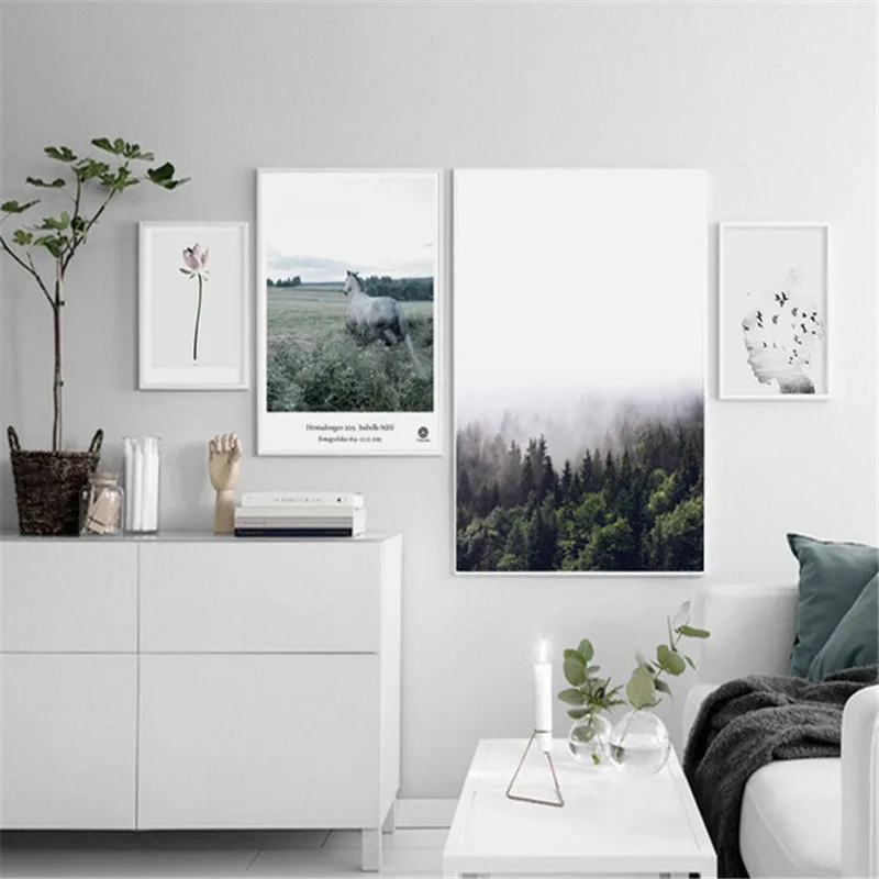 

HAOCHU Nordic Landscape Canvas Art Print Painting Poster Modern Fresh Flowers Pastoral Horse Wall Picture For Home Living Room