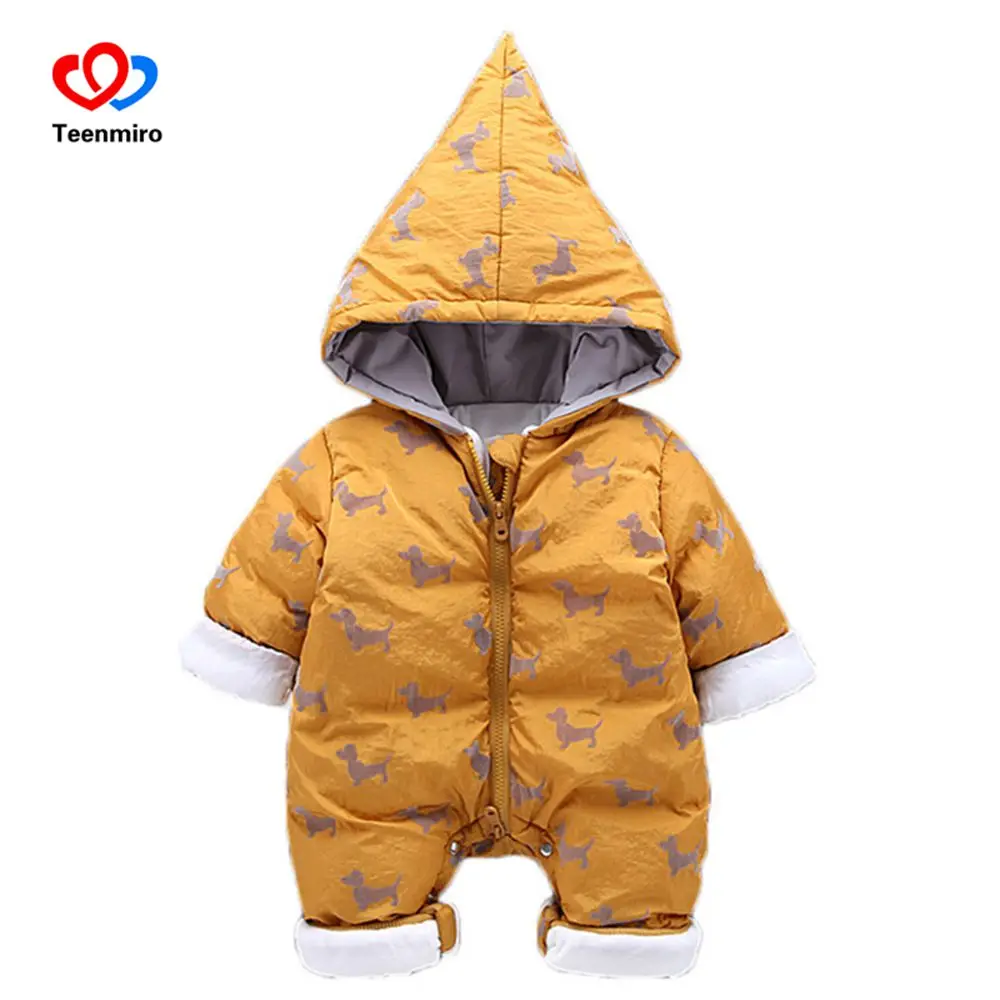 

Spring Winter Dog Baby Rompers Overalls Bodysuit Clothes Jumpsuit Newborn Girl Boy Duck Down Snowsuit Kids Infant Snow Wear