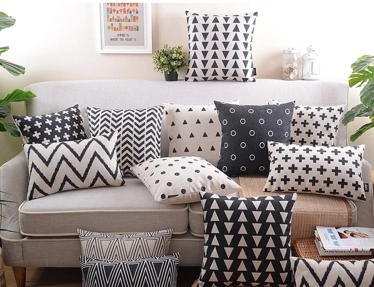 18 Black White Geometric Cotton Linen Cushion Cover Sofa Decorative 18 Black White Geometric Cotton Linen Cushion Cover Sofa Decorative Throw Pillow Home Chair Car Seat Case Almofadas