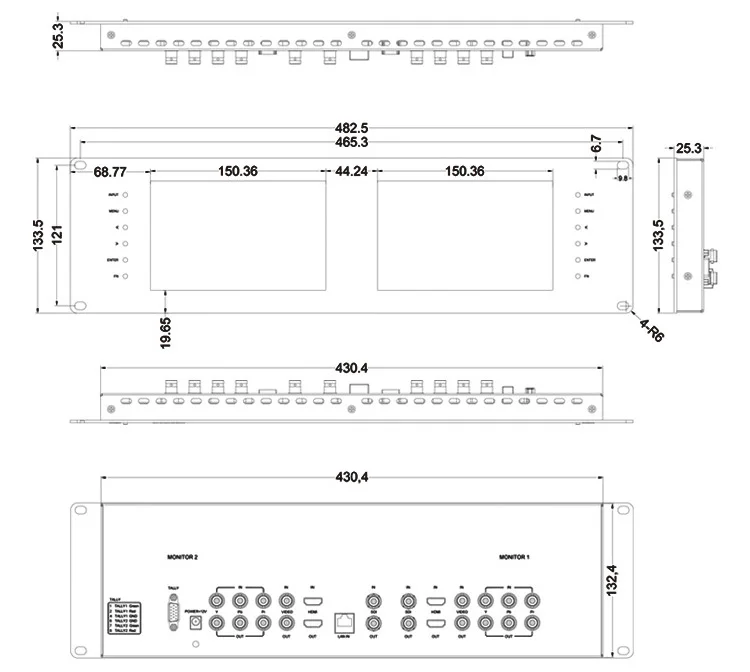 Lilliput RM-7028S 3RU Rack Monitors With dual 7" IPS screens, viewing HDMI, SD,HD and 3G-SDI video on 3RU rack monitor
