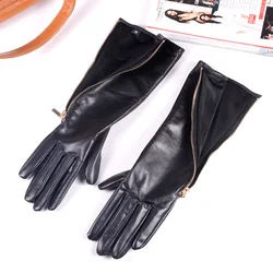 30cm Women's Real leather Genuine Leather Side Zipper Mid-long Evening gloves Customizable gloves