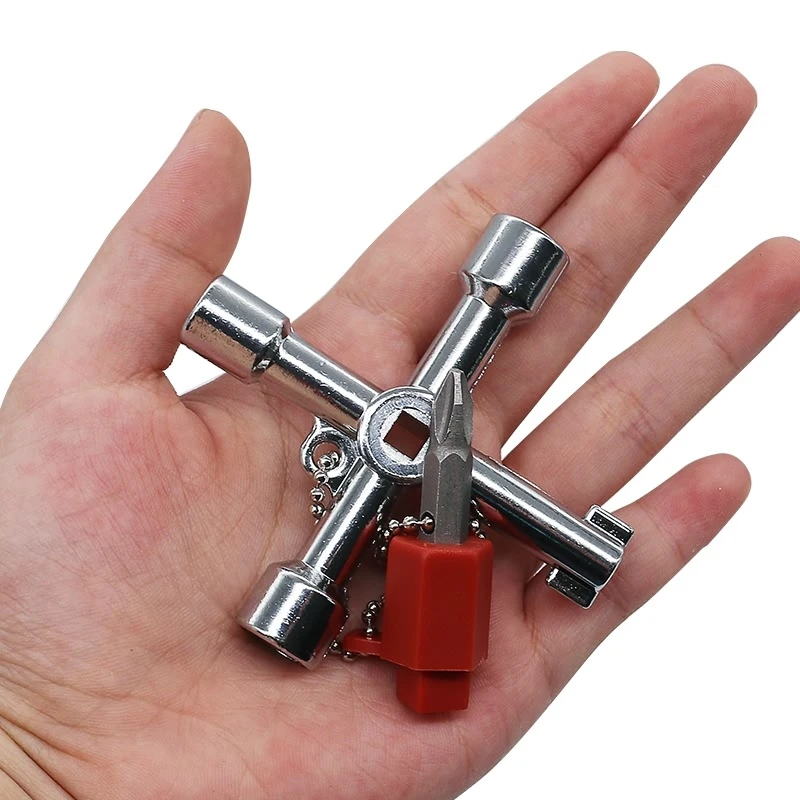 

5 In 1 Cross Switch Key Wrench Met Accessoires Universele Vierkante Driehoek Train Elektrische Kast Doos Lift Kast Legering