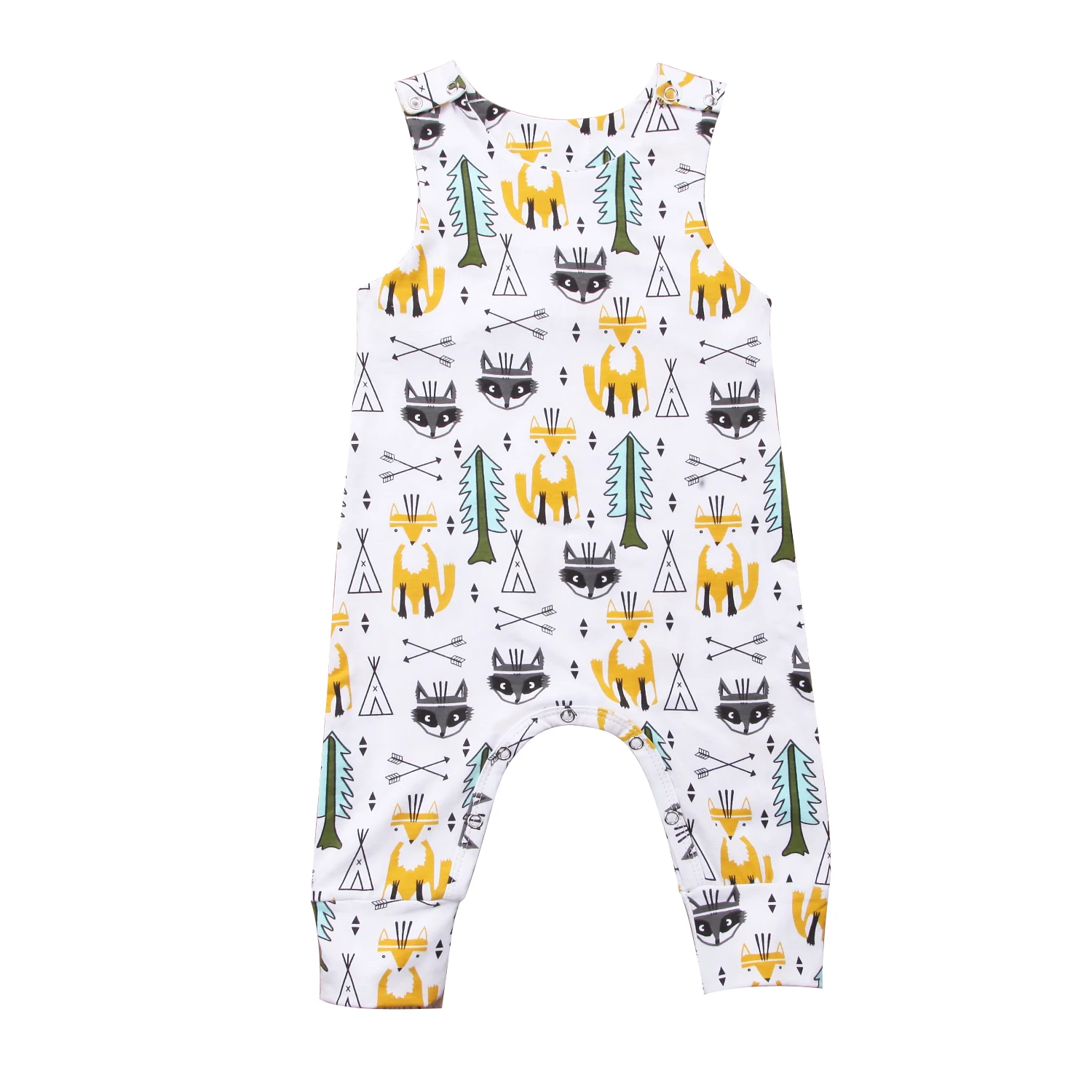 Cute Long Fox Sleeveless Baby Boy Girl Infant Romper Jumpsuit Cotton Clothes