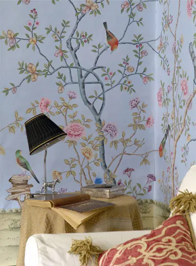 

Europe style elegant Hand-painted silk wallpaper painting flowers with birds wallcovering many patterns and background optional