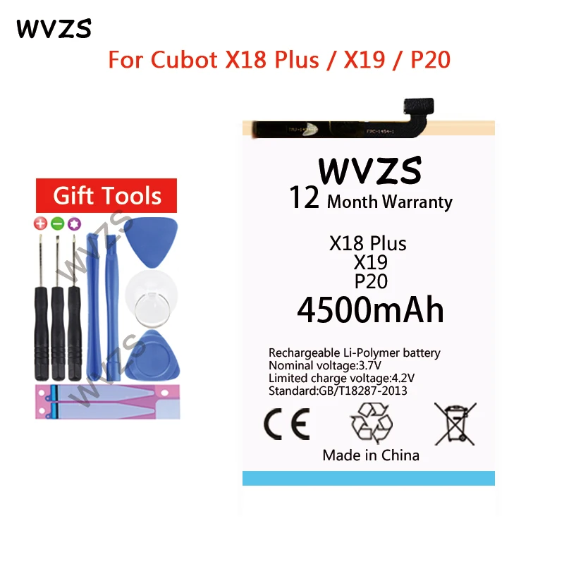 

wvzs 4500mAh Li-Polymer High Capacity Battery For Cubot X18 Plus / X19 / P20 Accumulator AKKU Batteries