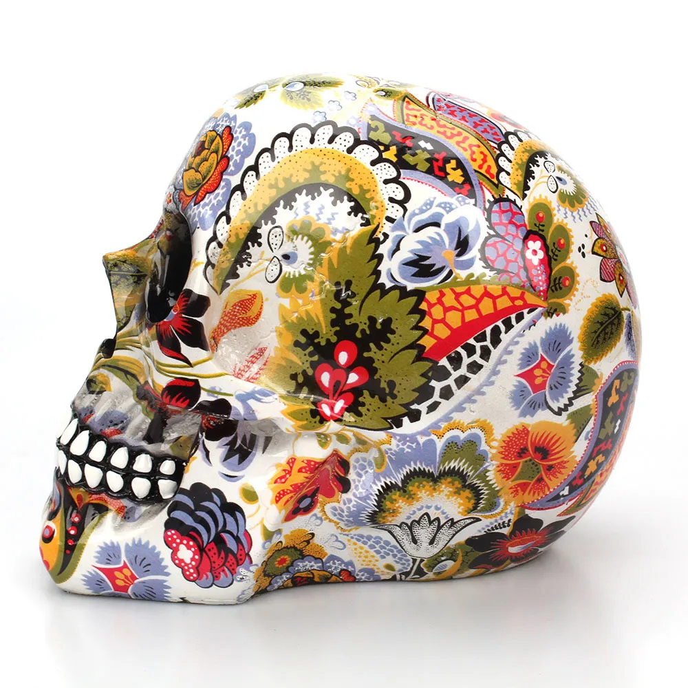 Креативный красочный узор череп украшения смолы Хэллоуин ужас современный череп статуя личность домашнее украшение 301-0728