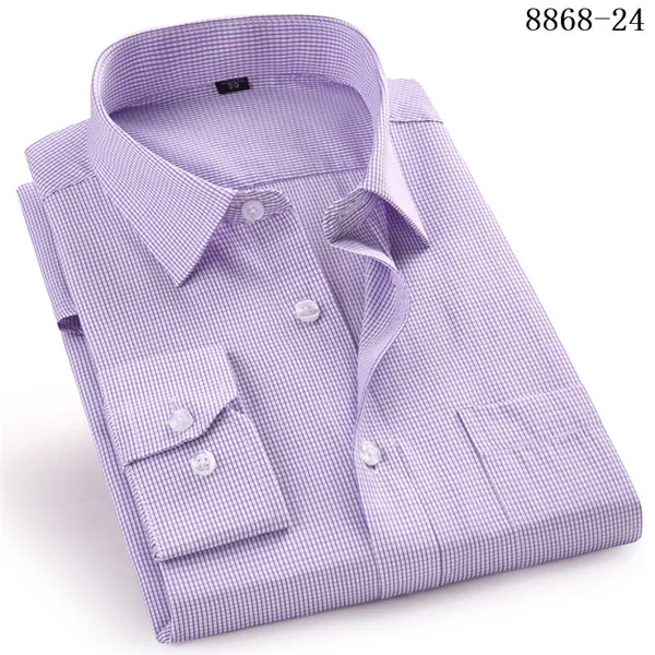 8868-24 Plaid Purple 4XL 5XL 6XL 7XL 8XL большой размер мужская деловая Повседневная рубашка с длинными рукавами белая синяя Черная умная мужская деловая рубашка плюс - Цвет: 8868-24 Plaid Purple