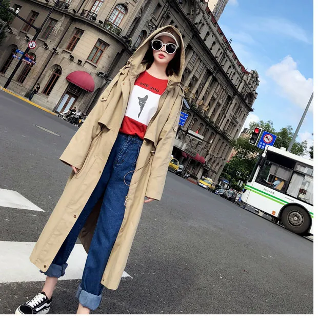 Dimensioni Chic Casual Di Marca autunno Vestiti Vento A Kaki Giacca E Cappuccio 2019 Modo Grandi Autunno Donne Sciolti Femminile Con Uk Nuovo Cappotto Impermeabili Color Trench Pqd8xUww