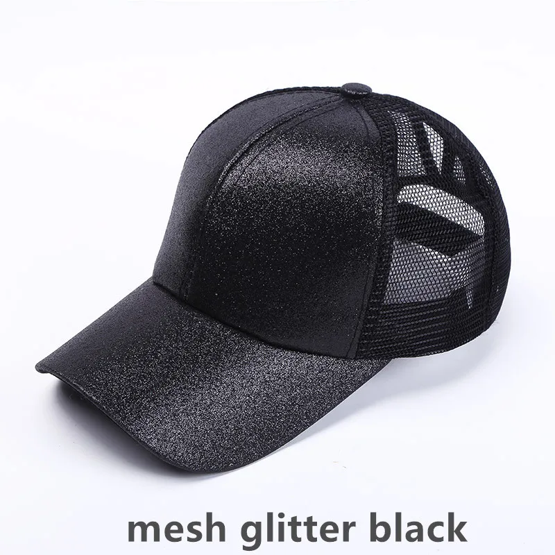 glitter black Дропшиппинг блестящий хвост бейсбольная Кепка Женский рюкзак шляпа летняя грязная булочка сетчатые шляпы повседневные регулируемые Твердые крышки - Цвет: glitter black