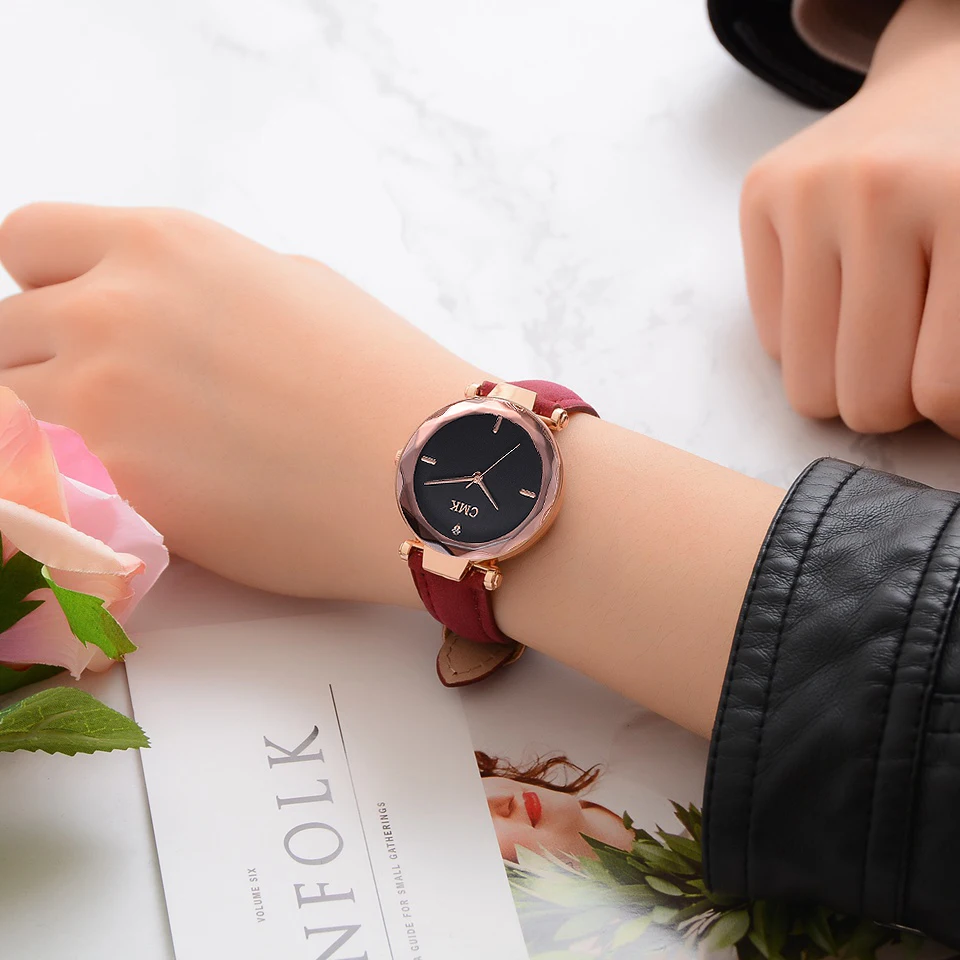 Women Brand Top Luxury Leather Watches Ladies Fashion Rose Gold Dress Quartz Wrist Watch 3D Dial Desgin Bracelet Watch