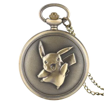 

Hot Sale Full Hunter Pikachu Design Fob Pocket Watch Quartz for Children Bronze Vintage Pendant Clock Men Women Gift with Chain