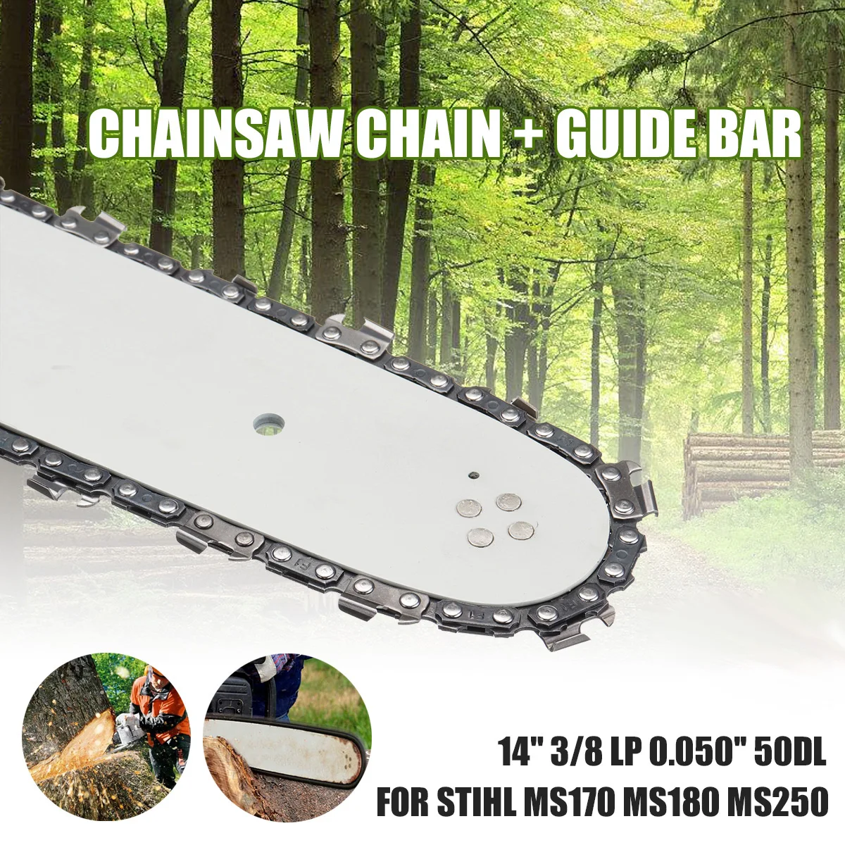 

14" Guide Bar Saw Chain Set for STIHL MS170 MS180 MS250 3/8 LP 50DL Universal Chainsaw Bar for Wood Cutting Chain Saw Tool Parts