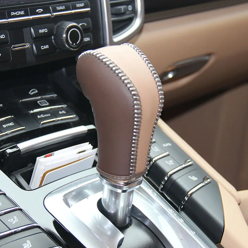 Cuero Nappa shift knob cubierta para Porsche Cayenne 2013 año cubierta del coche en la perilla del cambio de engranaje copri pomello cambio engranajes Cuero Nappa shift knob cubierta para Porsche Cayenne 2013 año cubierta del coche en la perilla del cambio de engranaje copri pomello cambio engranajes