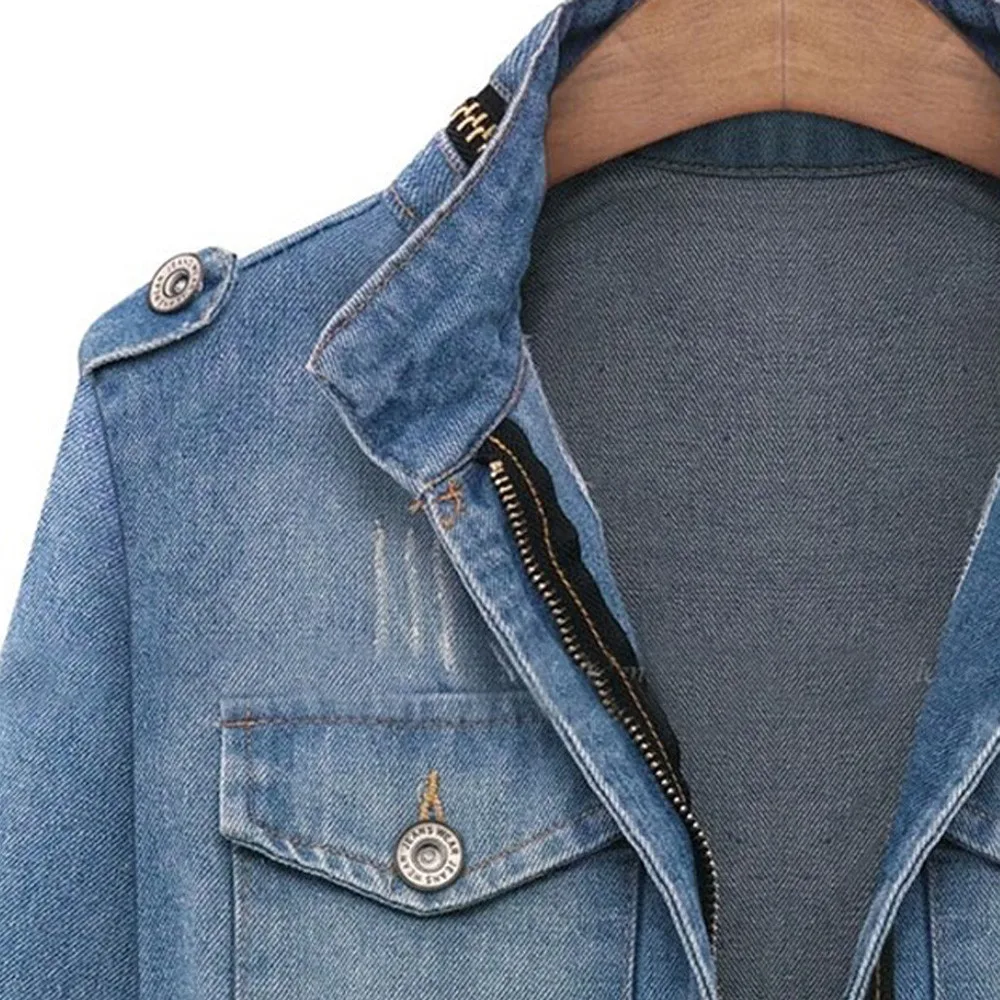 Jacket Womens Casual Oversize Jeans Chain Denim Jackets pocket Ladies Button Coat Plus Size Outerwear Female Coats 5xl