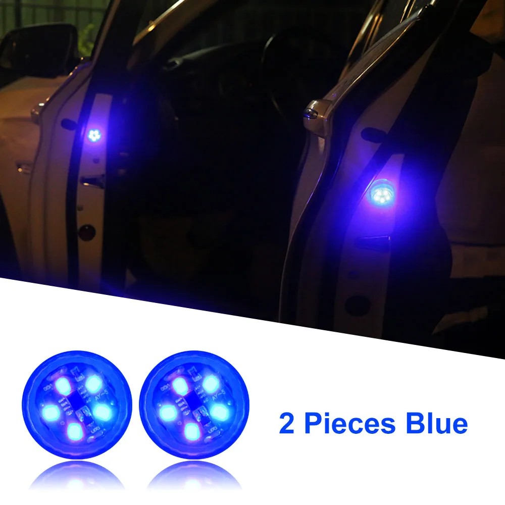 2 шт. светодиодный светильник для двери автомобиля, беспроводной магнитный индукционный стробоскоп, мигающий, анти-столкновения сзади Предупреждение ющие огни для открывания двери автомобиля - Испускаемый цвет: Синий