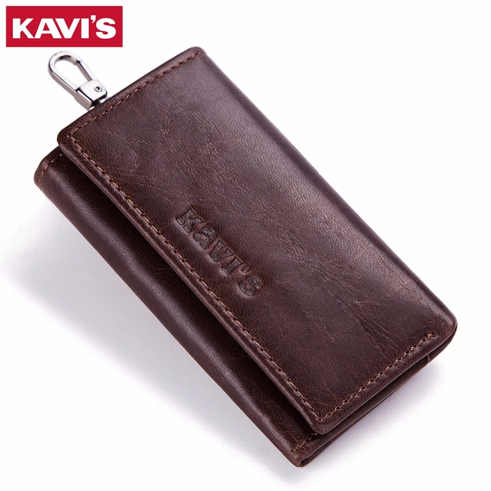 

KAVIS Genuine Cow Leather Housekeeper Key Wallet Men Ring Holder Organizer Small and Pocket Keychain Zipper Organizer Male Purse