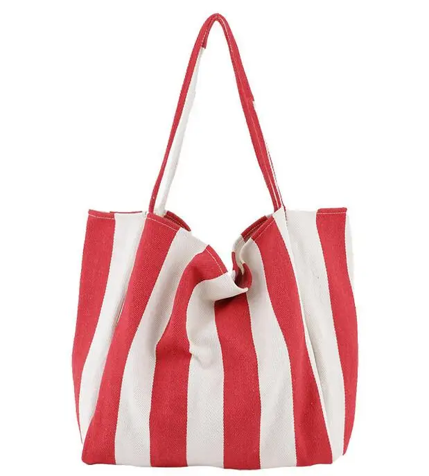 Корейская версия Ретро Художественная сумка простая маленькая свежая полосатая Женская Холщовая Сумка - Цвет: Красный