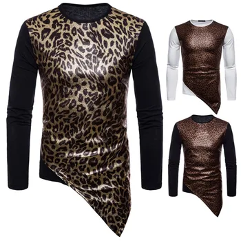 

Autumn New Mens Leopard Long Sleeve Tshirt Fashion Tshirts Mens Clothing