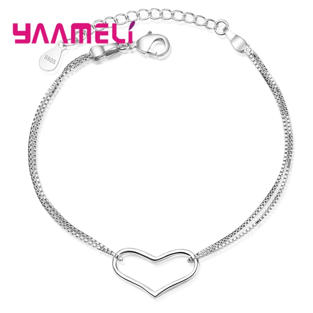 

Hot Sale Sweet Love Heart Shape Decoration 925 Sterling Silver Adjustable Bracelet for Women Lady Wedding Jewelry Gift
