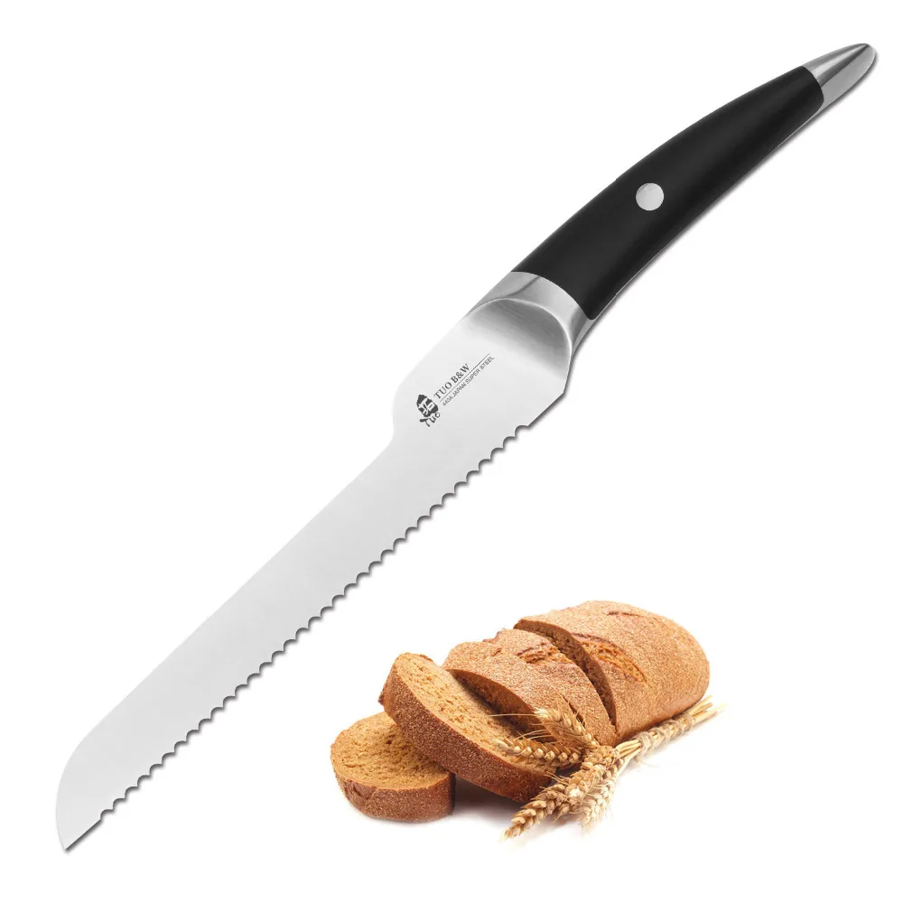 

TUO Cutlery Bread Knife 8"- B&W Series - Japanese HC Stainless Steel Kitchen Knife with Balanced Comfortable Black Handle