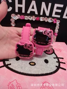 

Animation Hello Kitty Magnifier Clock Wrist Hello Kitty pink gemstone with diamonds Watches Children Electronic watch cosplay
