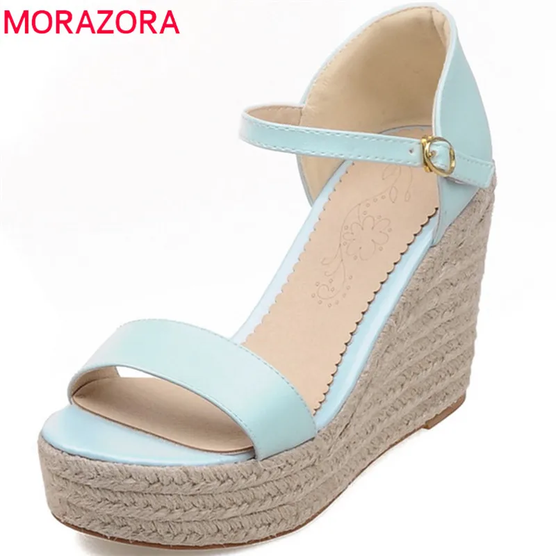 

MORAZORA 2020 hot sale women sandals sweet pink summer shoes simple buckle casual shoes big size 33-43 comfortable wedges shoes