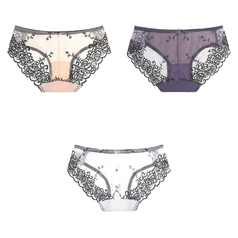 nude Darkpurple whit 3 шт., нижнее белье для женщин, сексуальные кружевные сетчатые трусики, одноцветные вышитые трусы, женское нижнее белье, женские трусики, сексуальные новые M-XL, BANNIROU - Цвет: nude Darkpurple whit