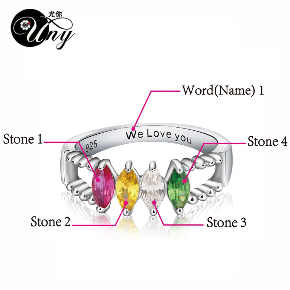 UNY Rings 925 Sterling Silver Customized Engrave Ring Anniversary Promise Valentine Gift Rings Personalized Family Heirloom Ring