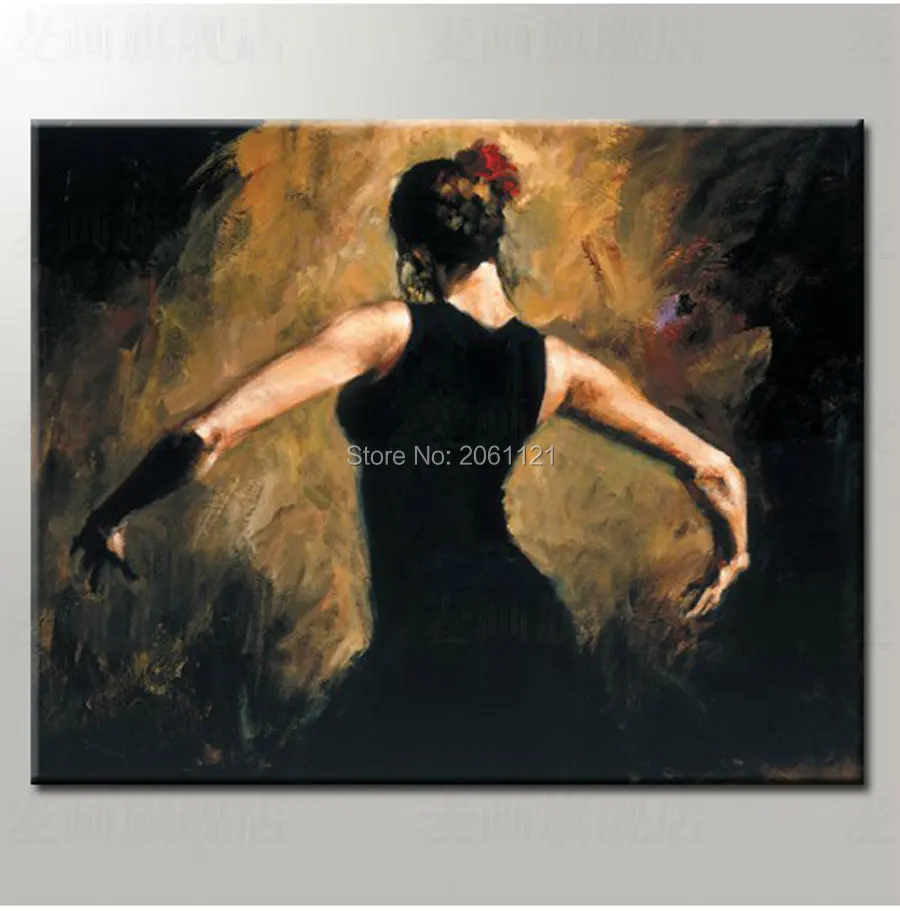 

handmade figure paintings home wall art black canvas painting dancing lady woman fabric paintings decoration canvas paintings