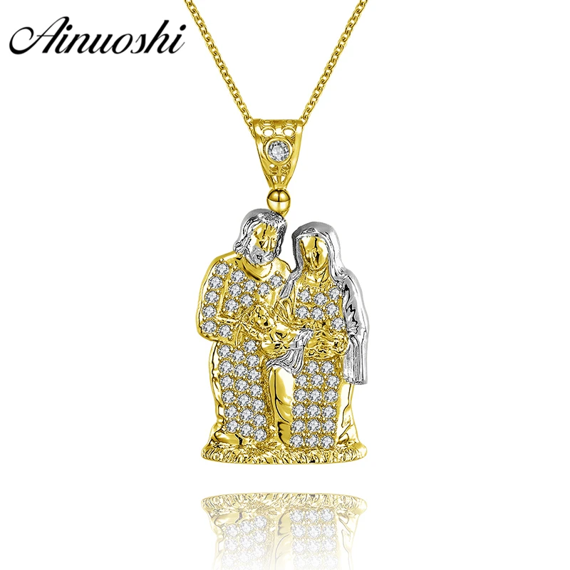 

AINUOSHI 10K Solid Yellow Gold Pendant Jesus Saint Virgin Mary Pendant SONA Diamond Christian Gold Jewelry 5.1g Separate Pendant