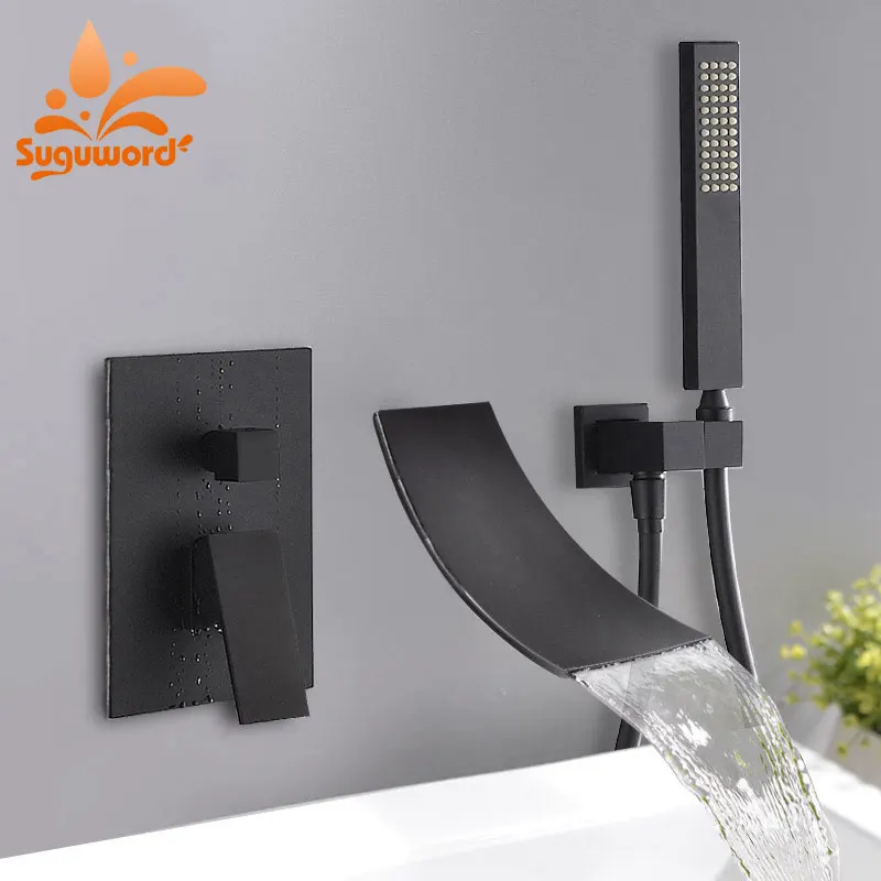 

Suguword Chrome Bath Faucet Hot and Cold Switch Mixer Tap single Handle Ceramic Valve ABS plastic Hand Shower
