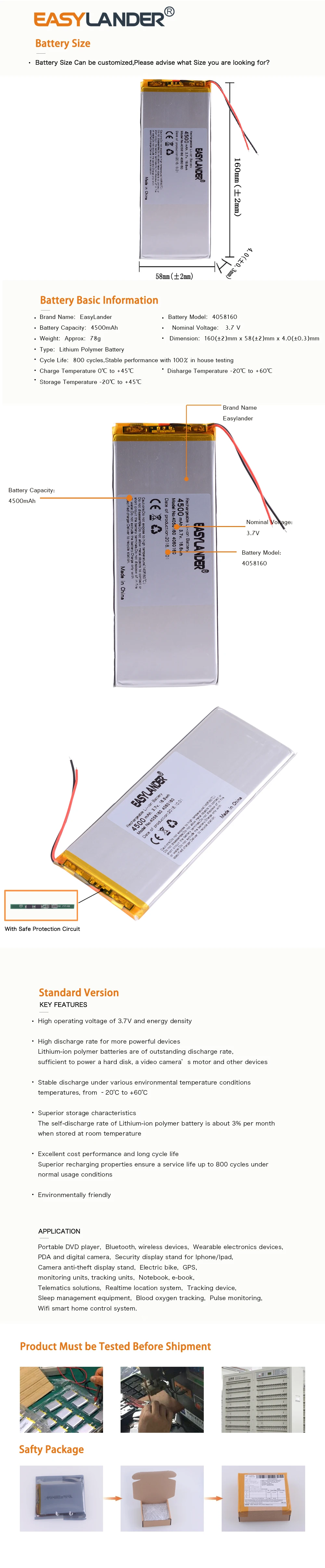 4058160 3,7 v 4500mah литий-полимерный аккумулятор с доской для планшетных ПК DIY power Bank батареи большого размера