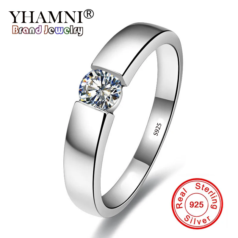 

YHAMNI Natural Solid 925 Sterling Silver Rings for Women and Men 6mm 1Ct CZ Diamant Ring Wedding Fine jewelry WRD10