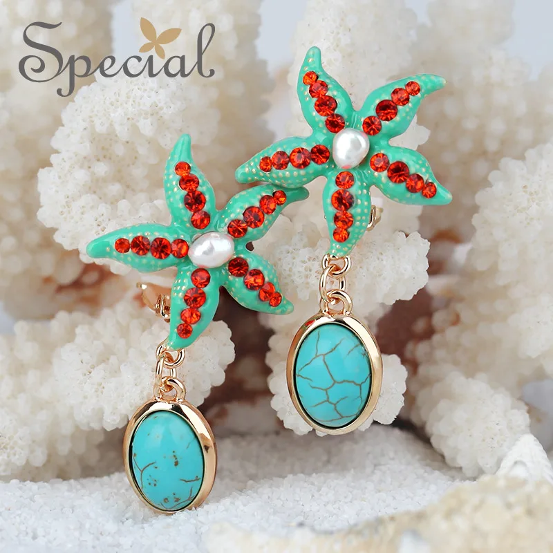 

Special Fashion Natural Pearls Drop Earrings Gold Ear Clip Starfish Enamel Earrings New Design Jewelry Gifts for Women EJ0009