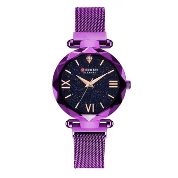 

Luxury Diamond Ladies Watches CURREN Fashion Creative Women Wristwatch Romantic Starry Sky Quartz Watch Valentine Gift Purple